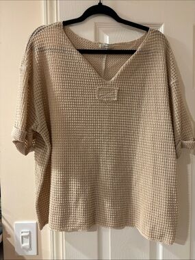 JODIFL oversized small Cream Waffle-Knit V-Neck